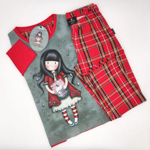 Pigiama bambina Santoro Gorjuss 54489 caldo cotone rosso scozzese