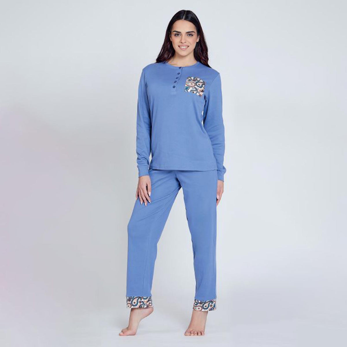 Pigiama donna scollo serafino caldo cotone Nazareno Gabrielli D6011