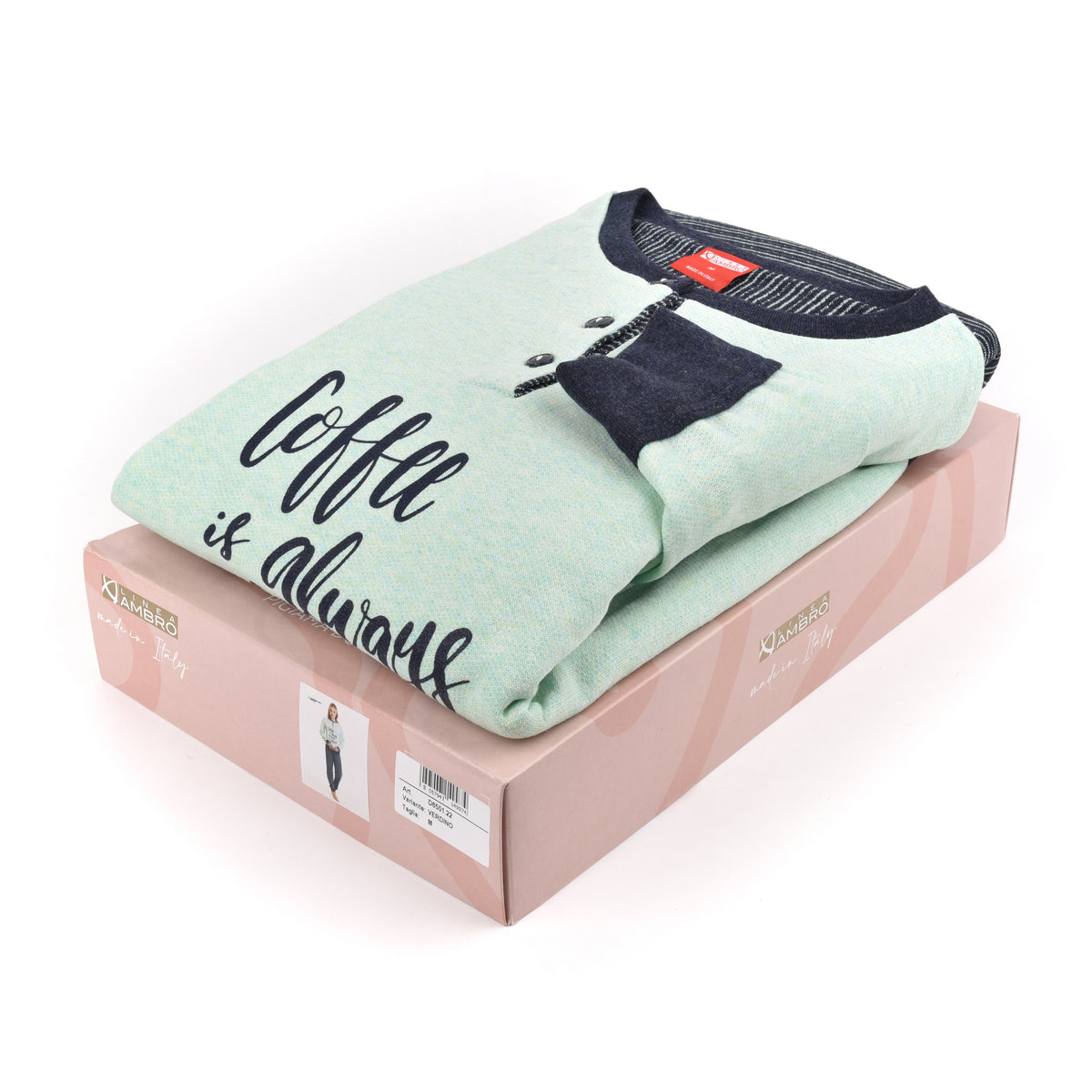 Pigiama donna Ambro cotone felpato D6501.22 verde lamè