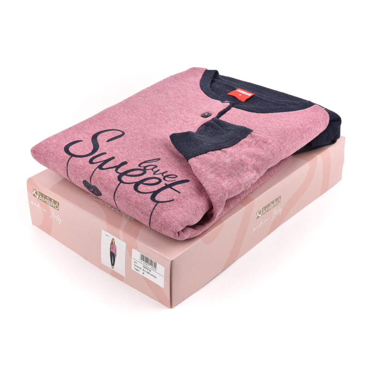 Pigiama donna caldo felpato serafino rosa blu 6502.22