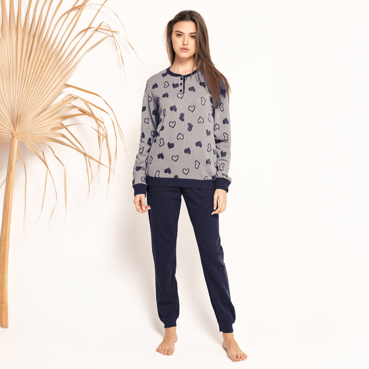 Pigiama Donna punto milano scollo a serafino con cuori Ambro D6504.24