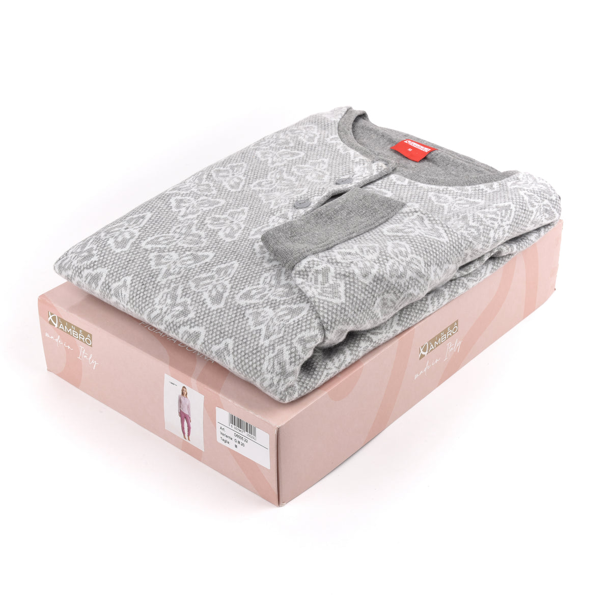 Pigiama donna Ambro punto milano caldo D6505.22 grigio chiaro