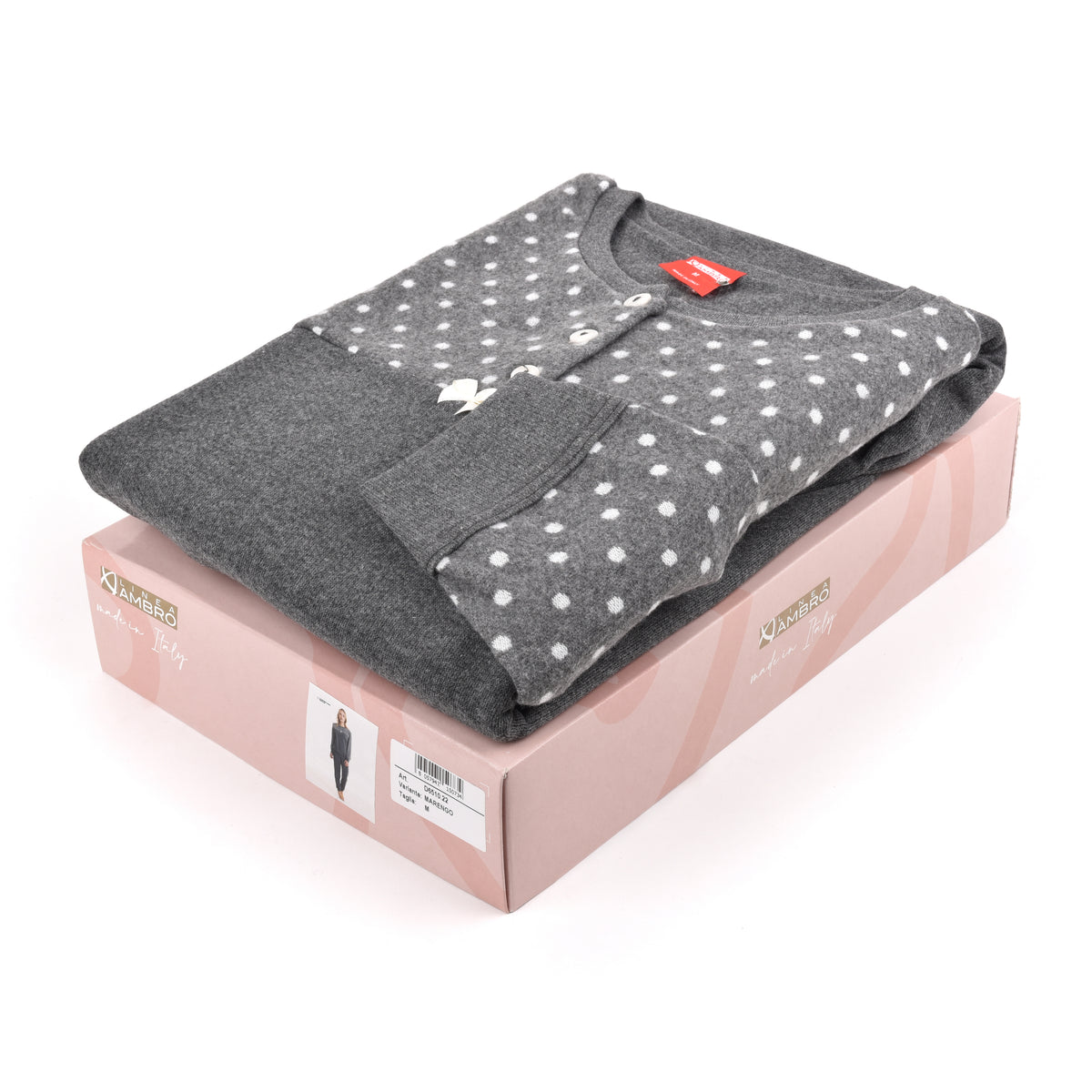 Pigiama donna Ambro 6510.22 pois grigio cotone felpato caldo