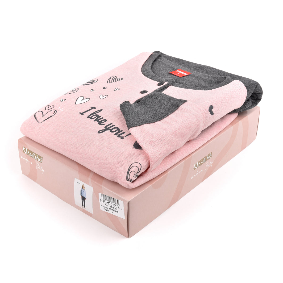 Pigiama donna Ambro cotone felpato I love you D6513.22 rosa