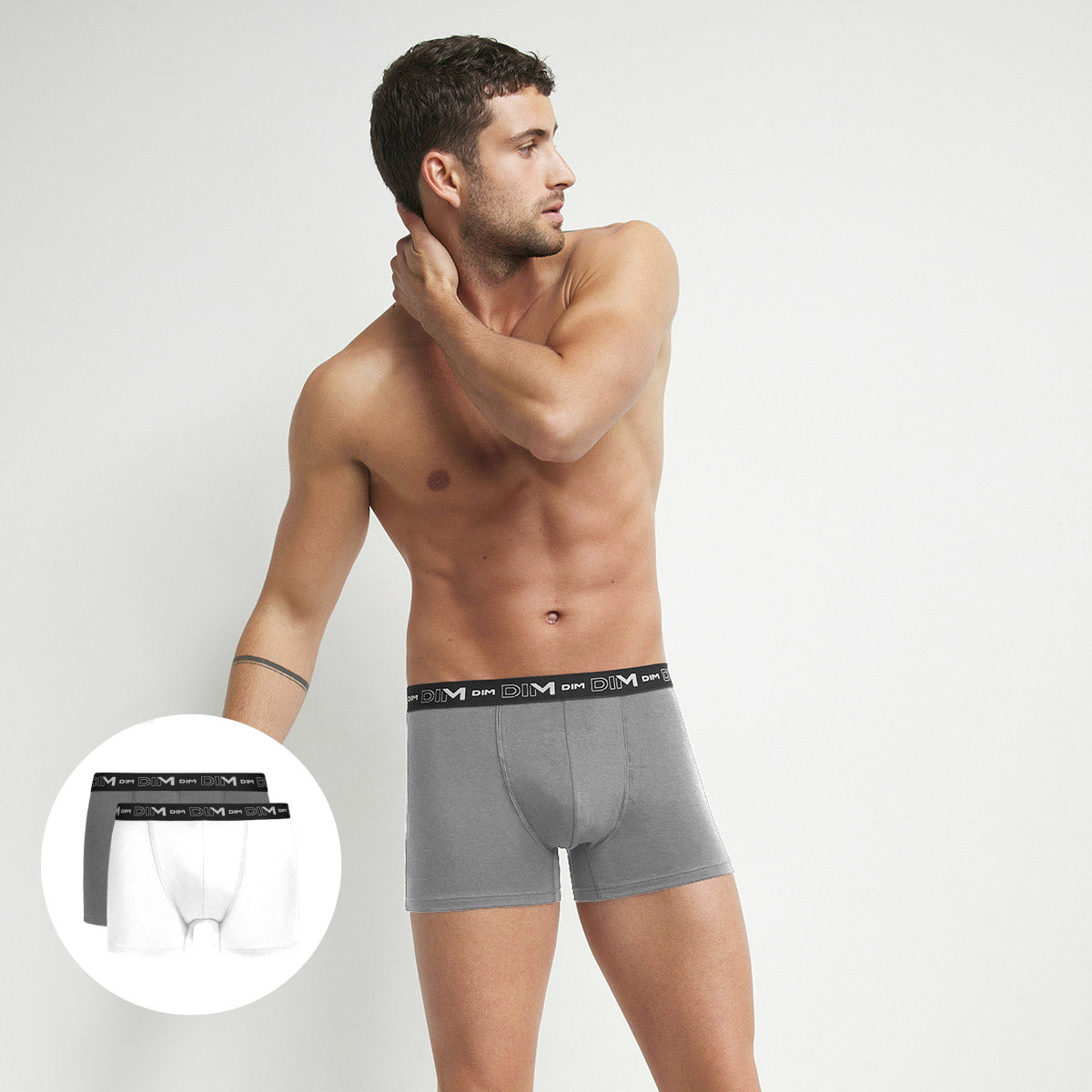 Boxer Dim D6596 cotone elasticizzato antracite+bianco 2 pz