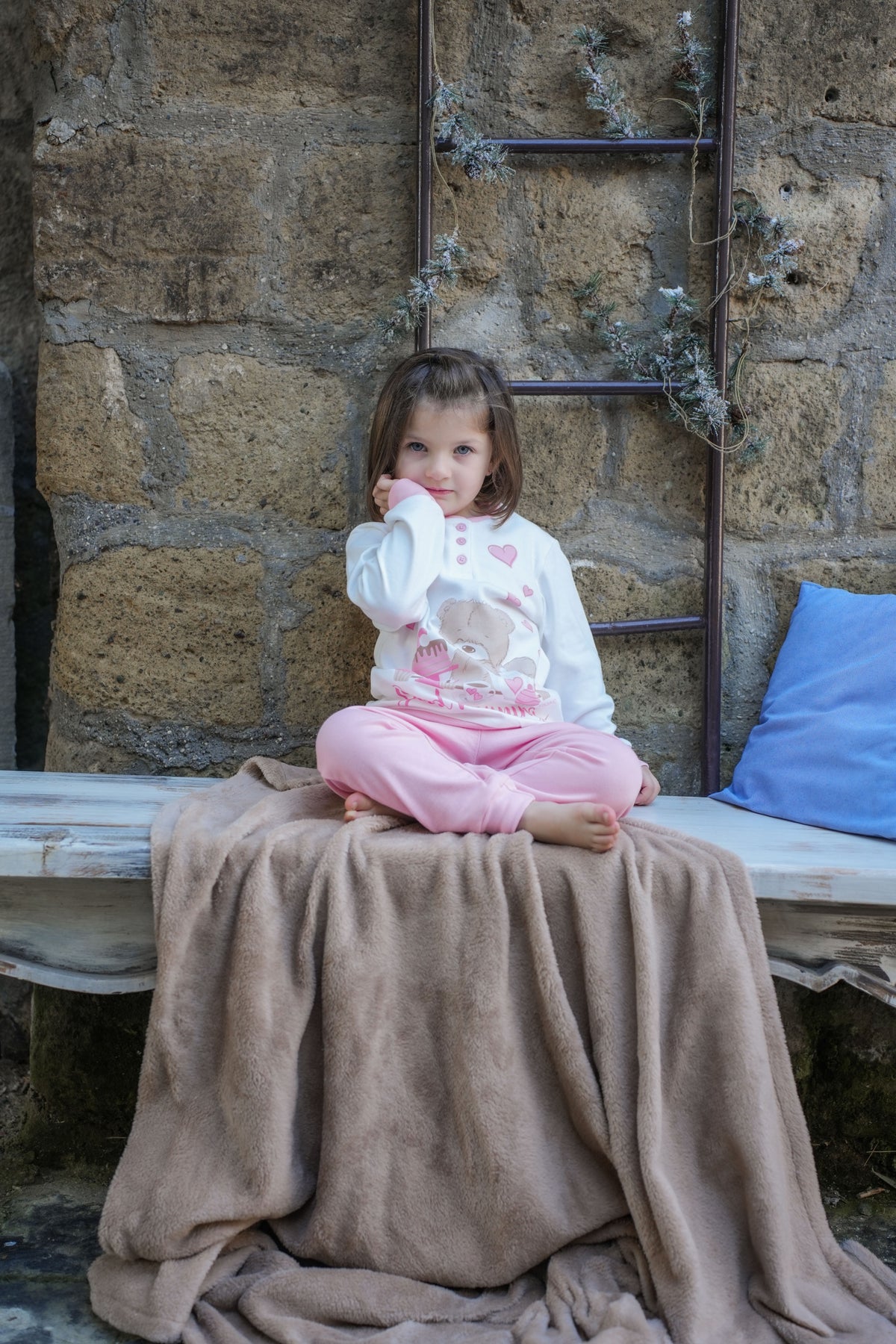 Pigiama bimba Biancaluna in caldo cotone orsacchiotto 23D90402