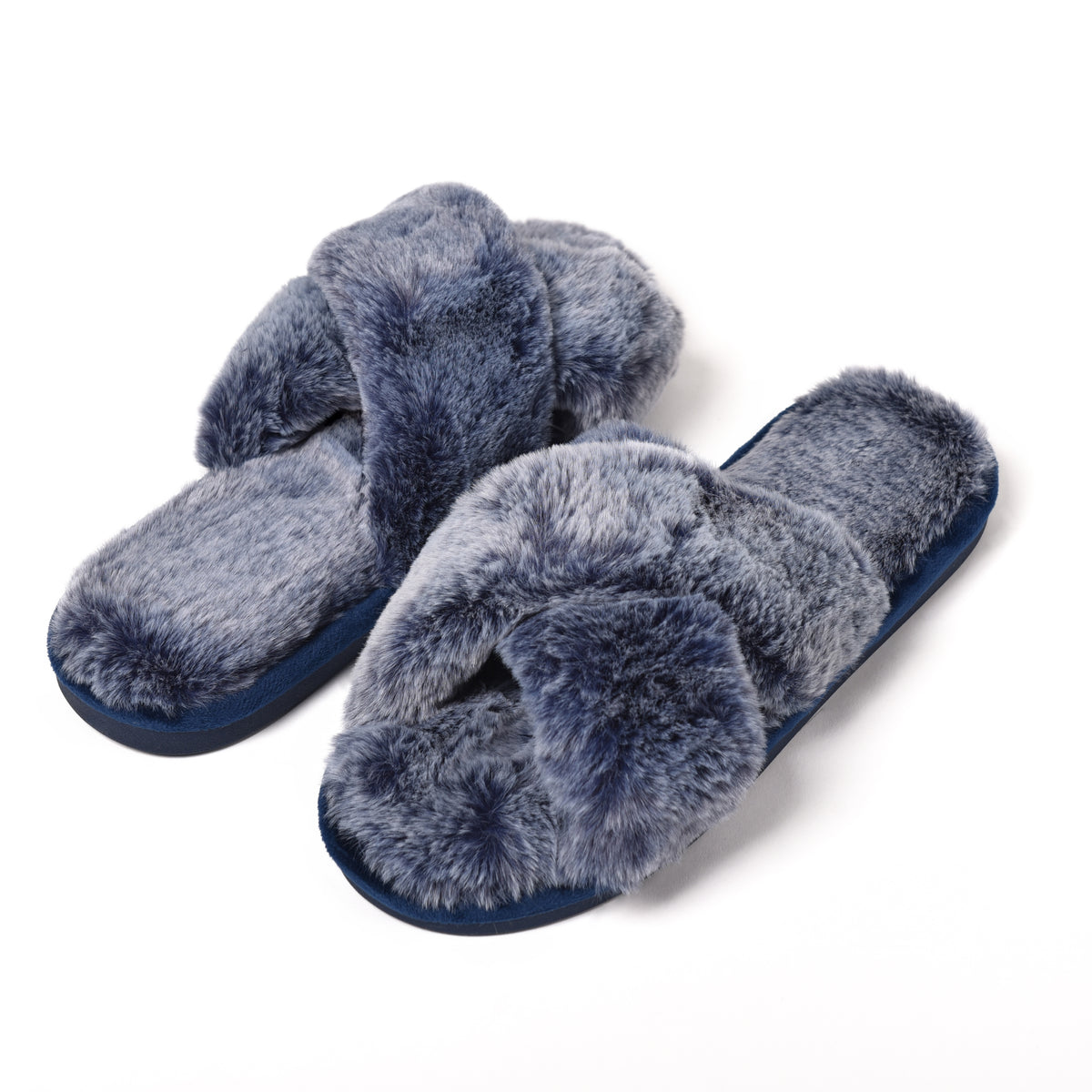Pantofole donna con fascia di pelliccia soffice Preziosa 0049 bluette