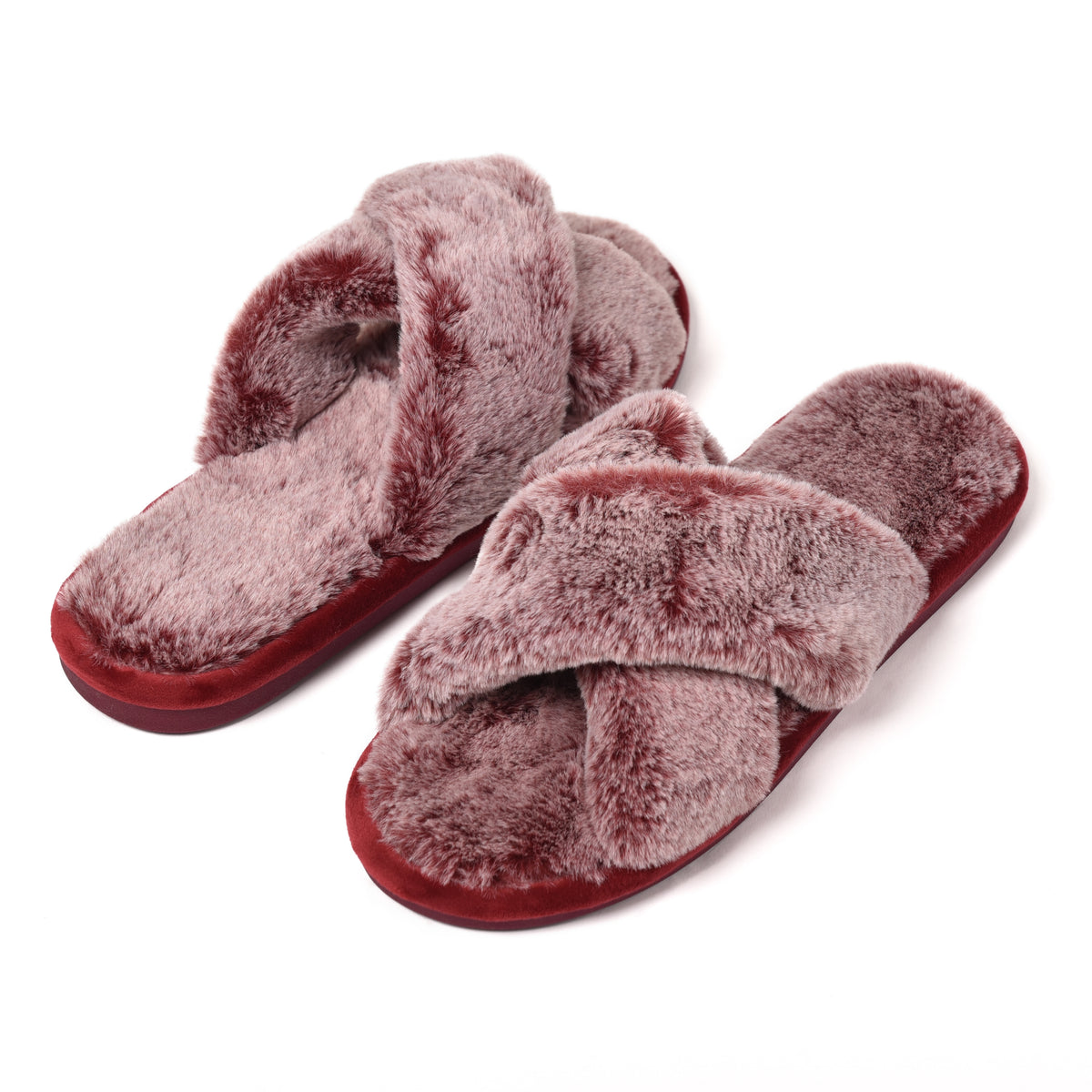 Pantofole donna incrocio di pelliccia soffice Preziosa 0049 bordeaux