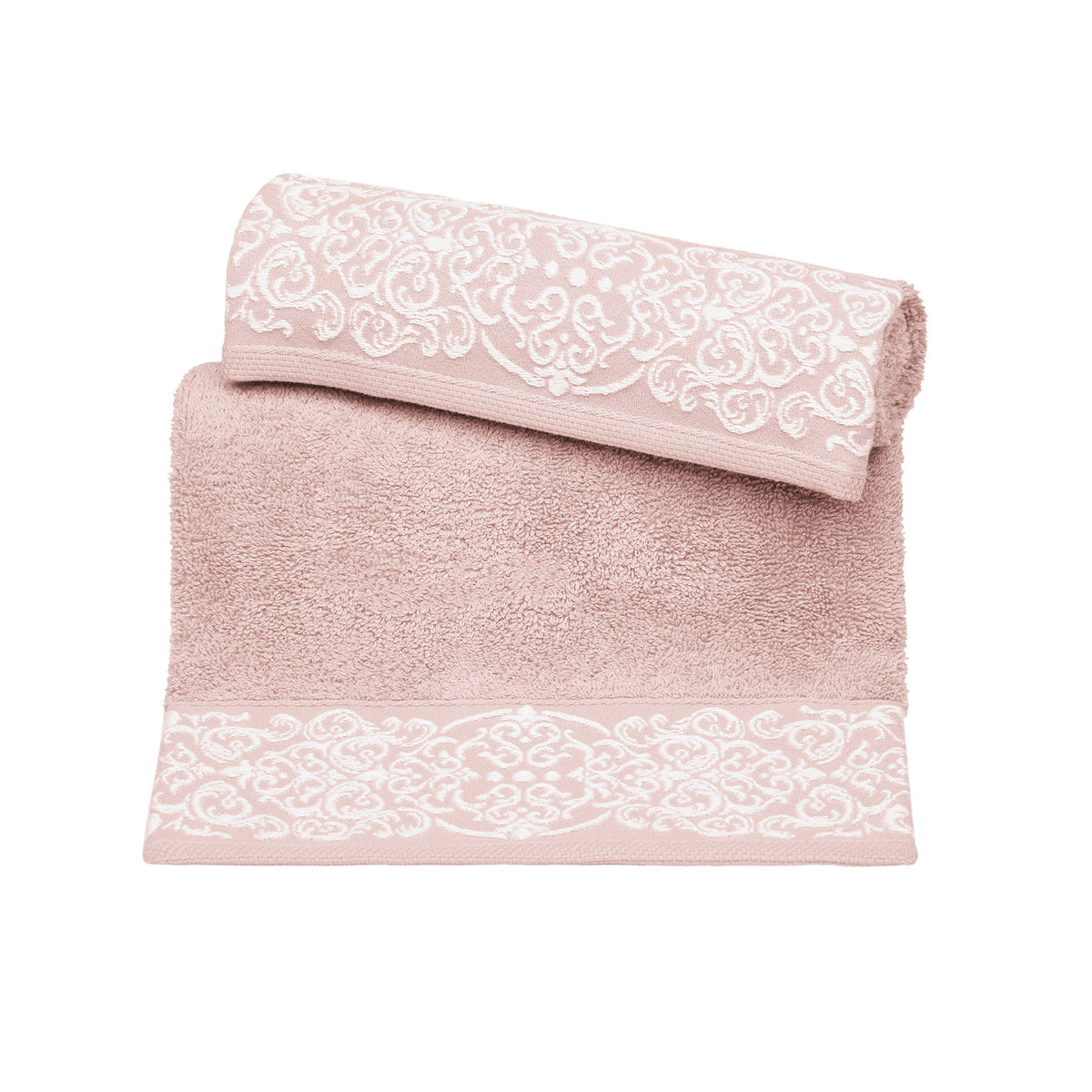 Vingi set asciugamani viso + ospite Damasco rosa