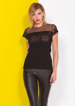 Maglia donna moda Rossoporpora db810 tulle pizzo nero