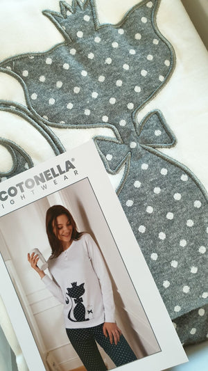 Pigiama donna Cotonella DD985 caldo cotone gattina pois