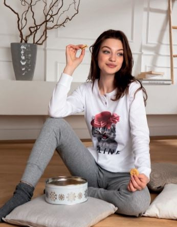 Pigiama donna Cotonella DD992 caldo cotone gattina