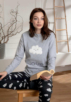 Pigiama donna Cotonella DDA03 punto milano nuvolette