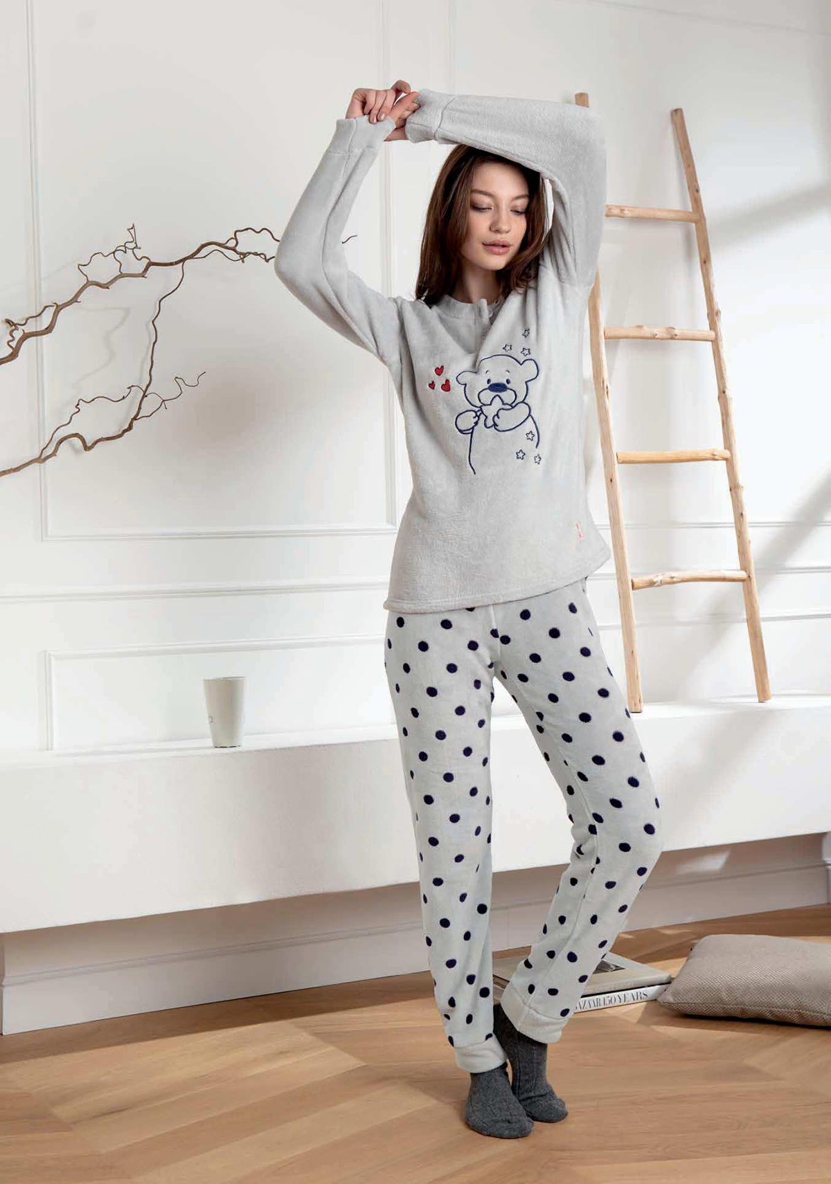 Pigiama donna Cotonella DDA12 pile coral orsacchiotto pois