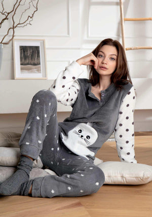 Pigiama donna Cotonella DDA14 caldo pile coral foca