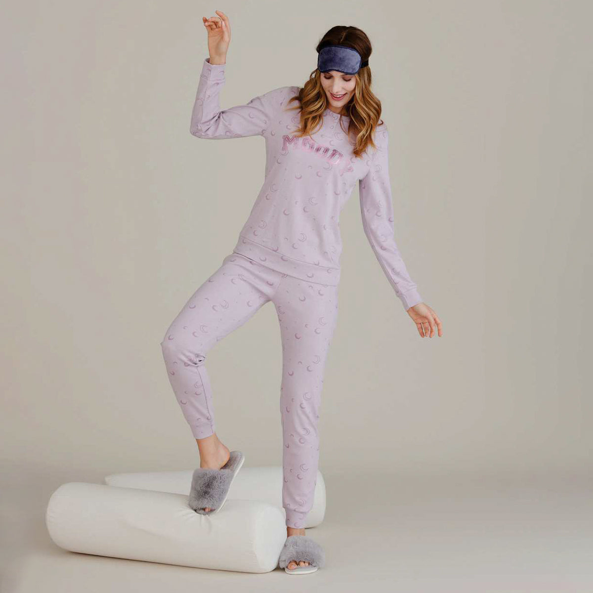 Pigiama donna invernale caldo cotone luna lilla Cotonella DDD66