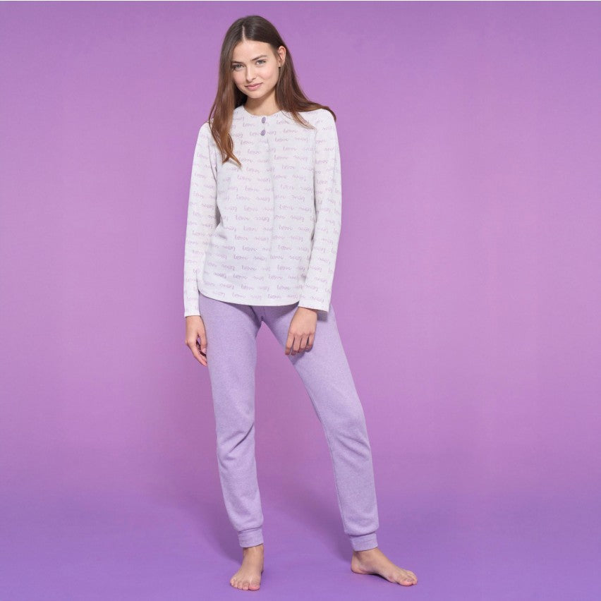 Pigiama Donna scollo a serafino in cotton eco pile RAGNO DO48N1