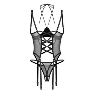 Corsetto sexy cupless con ferretto e perizoma cavallo aperto Obsessive Dominna 