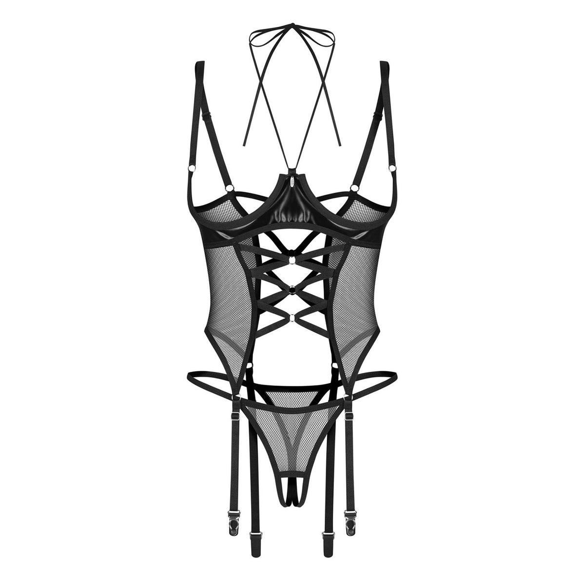 Corsetto sexy cupless con ferretto e perizoma cavallo aperto Obsessive Dominna 