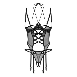 Corsetto sexy cupless con ferretto e perizoma cavallo aperto Obsessive Dominna 