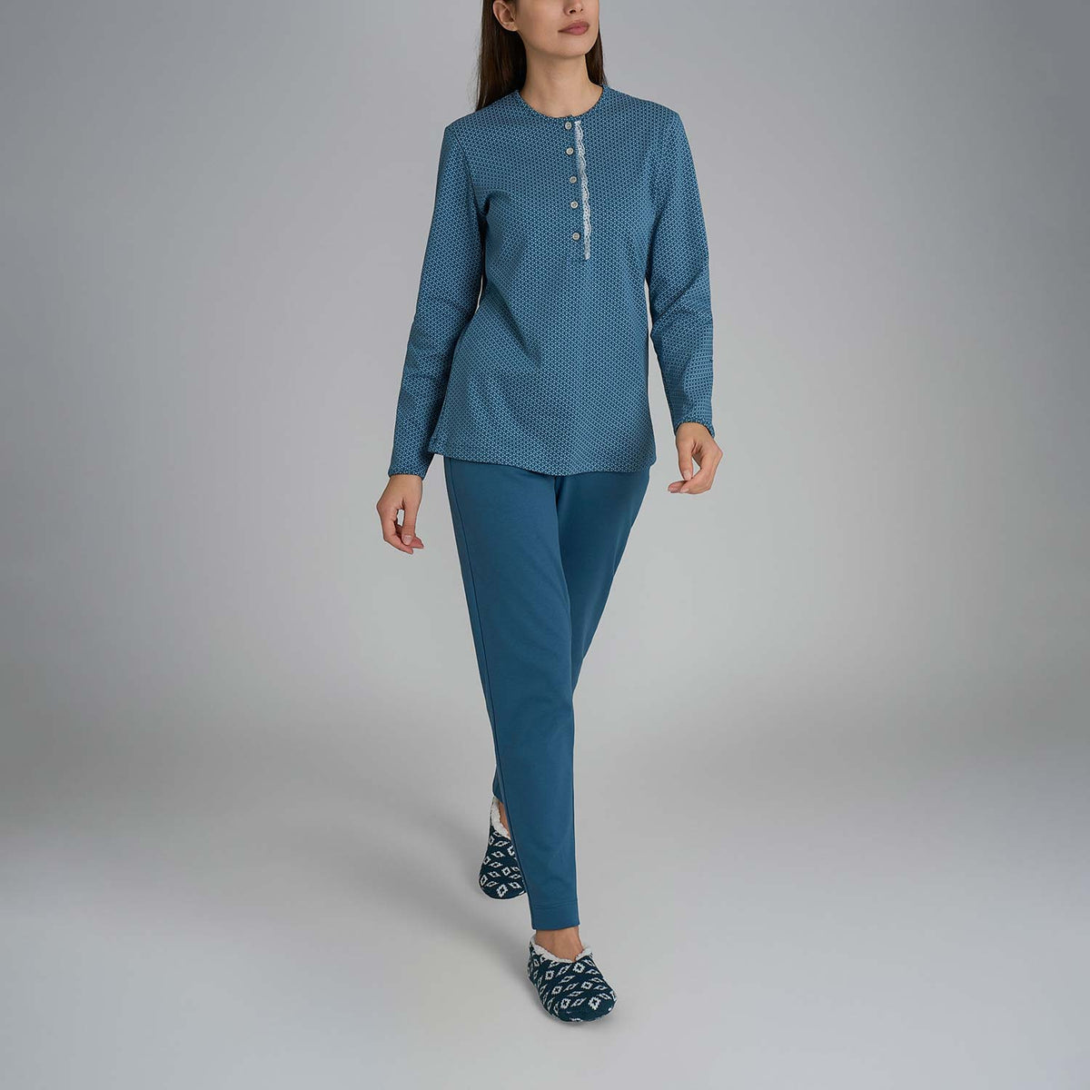 Pigiama donna fantasia geometrica caldo cotone Ragno DR67N1