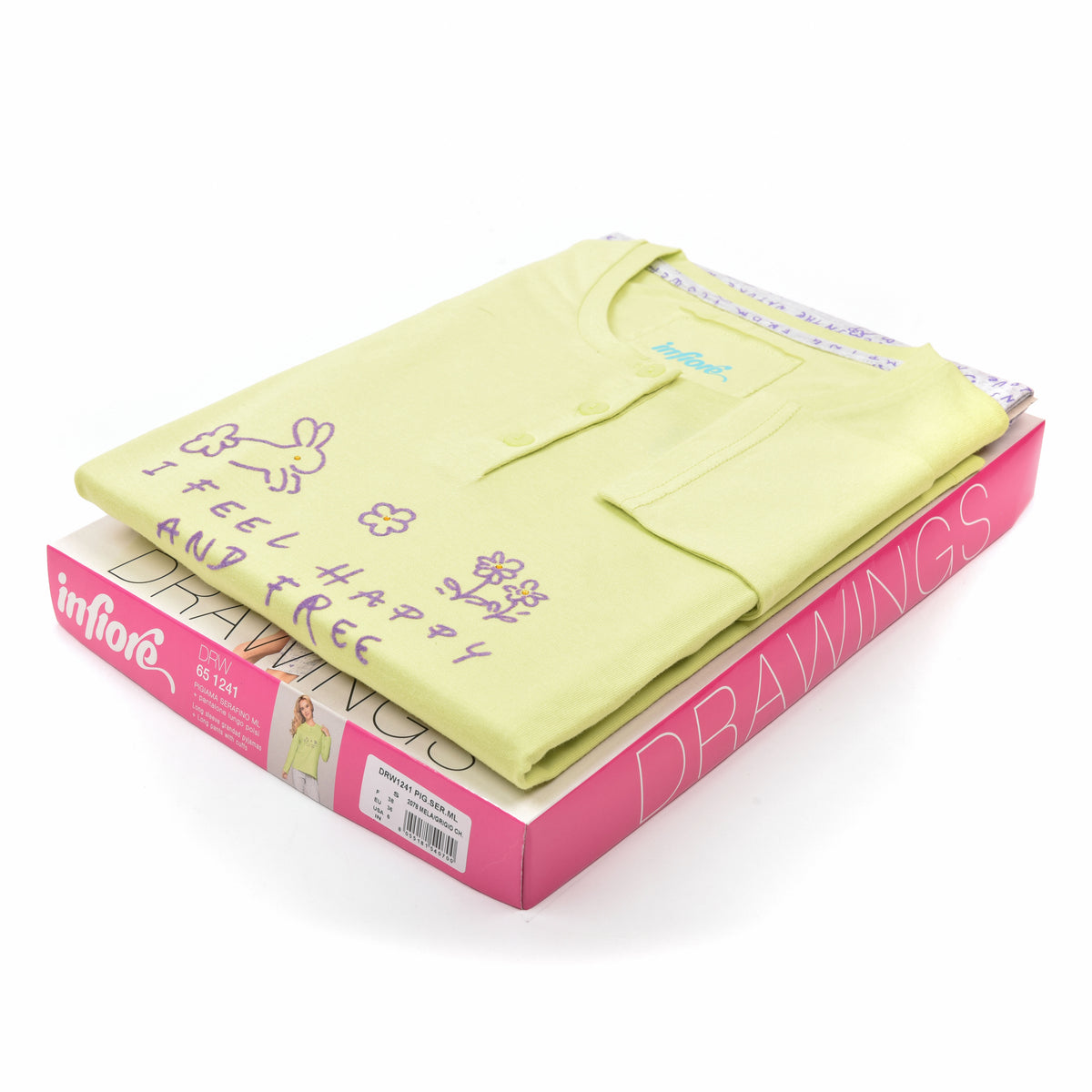 Pigiama donna Infiore 1241 cotone verde mela grigio coniglietti