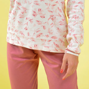 Pigiama donna caldo cotone rosa fiori Cippi 2267