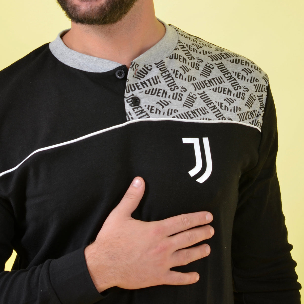 Pigiama uomo caldo cotone Juventus ufficiale FC sportivo B2JU14130 nero