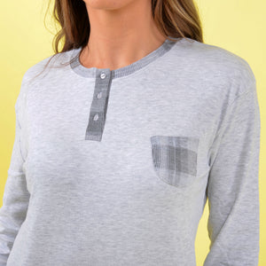 Pigiama donna invernale Cippi 2226 caldo cotone grigio chiaro melange