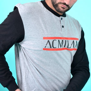 Pigiama uomo AC Milan serafino caldo cotone B2MI14130 grigio melange