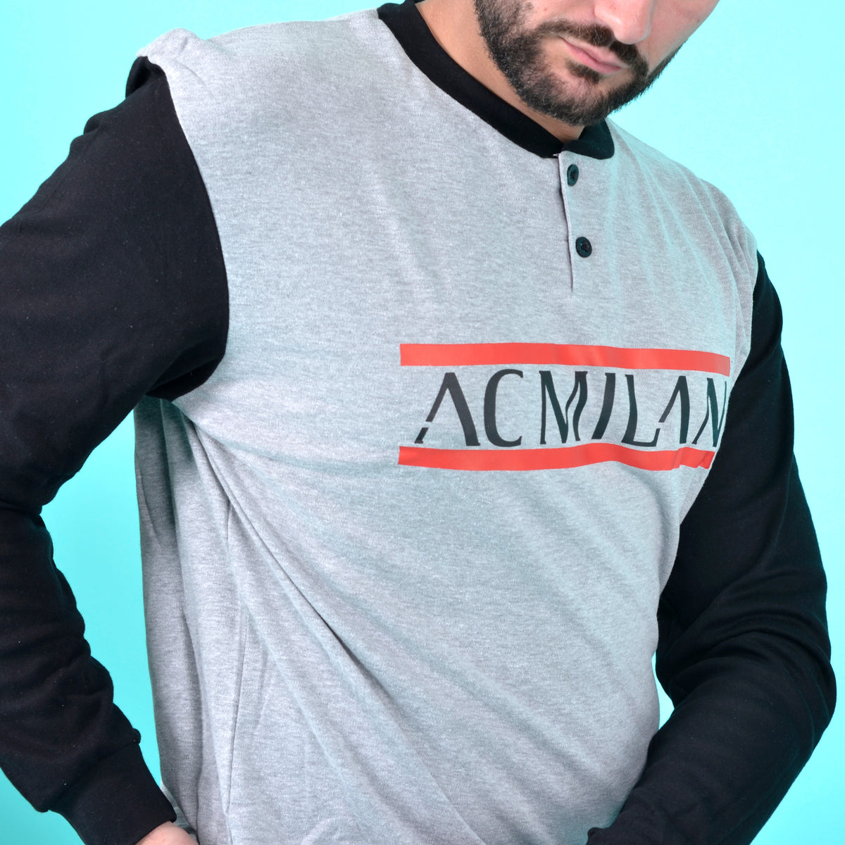Pigiama uomo AC Milan serafino caldo cotone B2MI14130 grigio melange