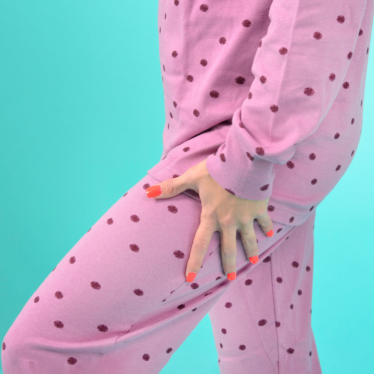Pigiama donna invernale Karelpiù SE3400 caldo cotone pois pizzo malva