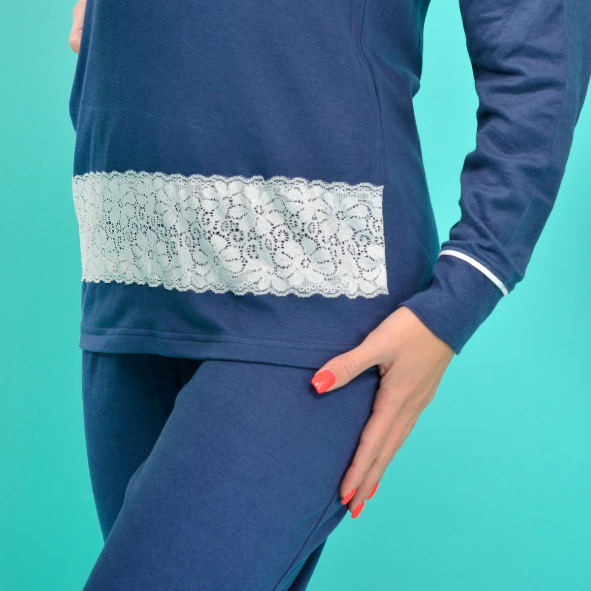 Pigiama donna invernale Karelpiù SE3414 caldo cotone blu