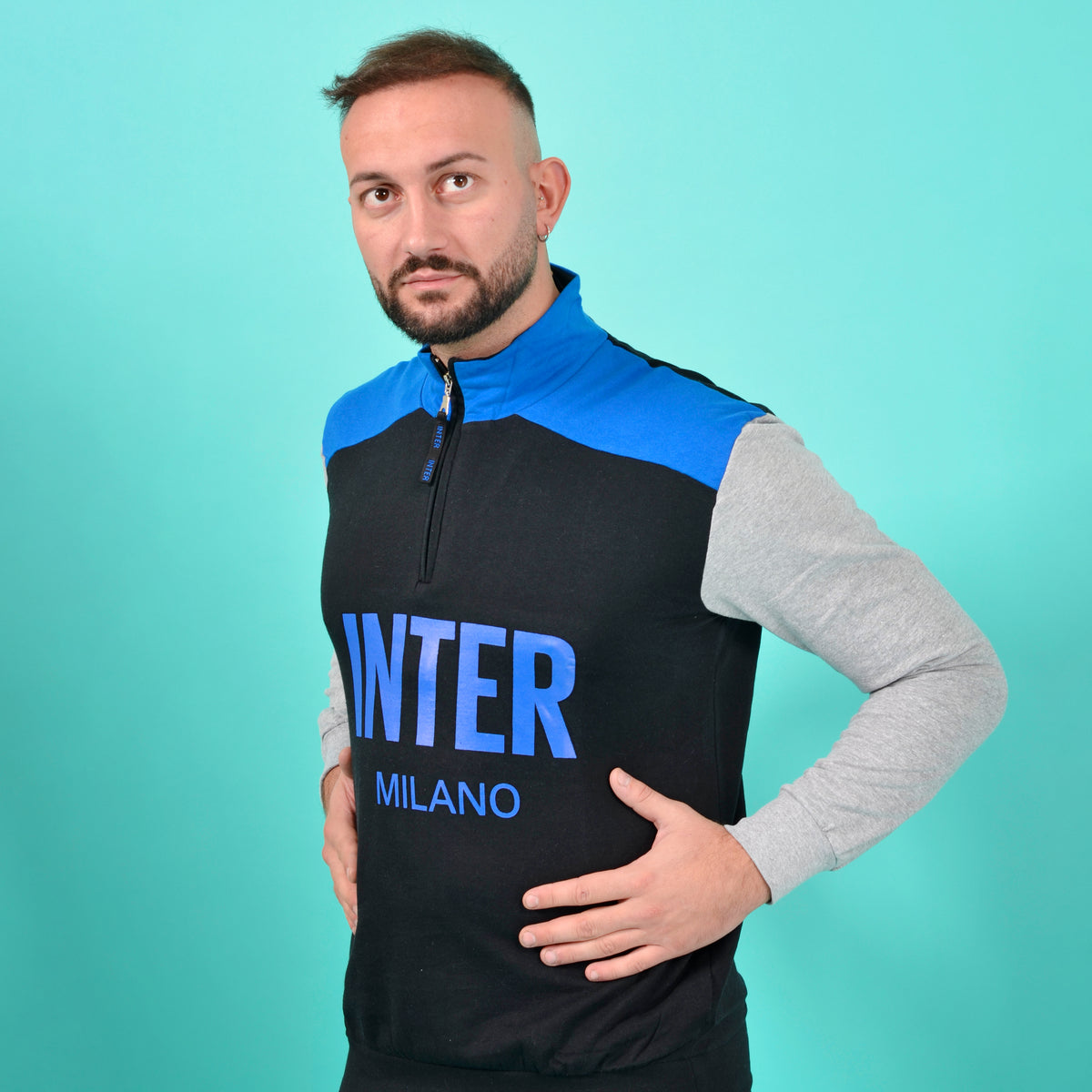 Pigiama uomo Inter ufficiale cotone felpato B2IN14132 nero
