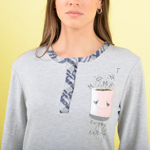 Pigiama donna caldo cotone grigio Cotonella DDD71