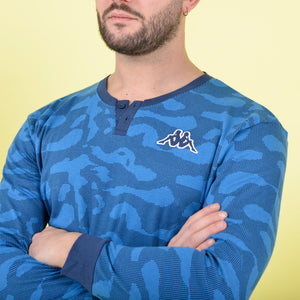 Pigiama Kappa caldo cotone uomo blu royal 22106 a serafino con polsini