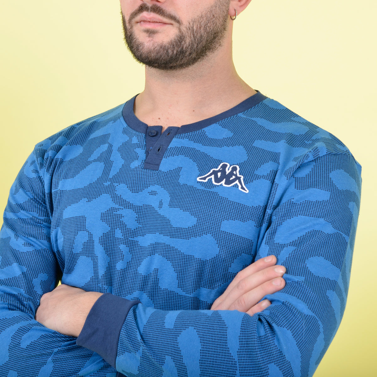 Pigiama Kappa caldo cotone uomo blu royal 22106 a serafino con polsini