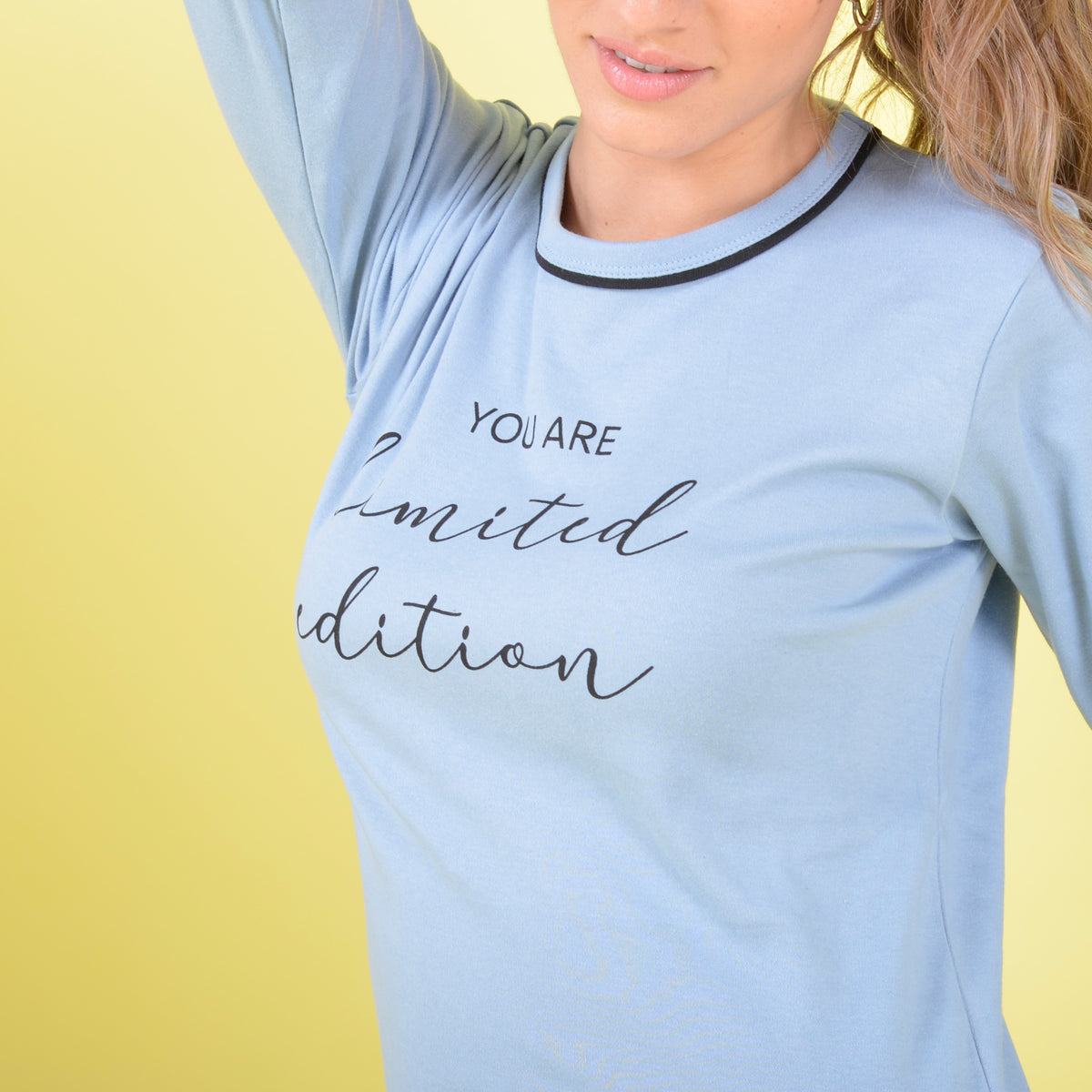 Pigiama Love and bra maglia celeste pantalone gessato a palazzo 52699 celeste