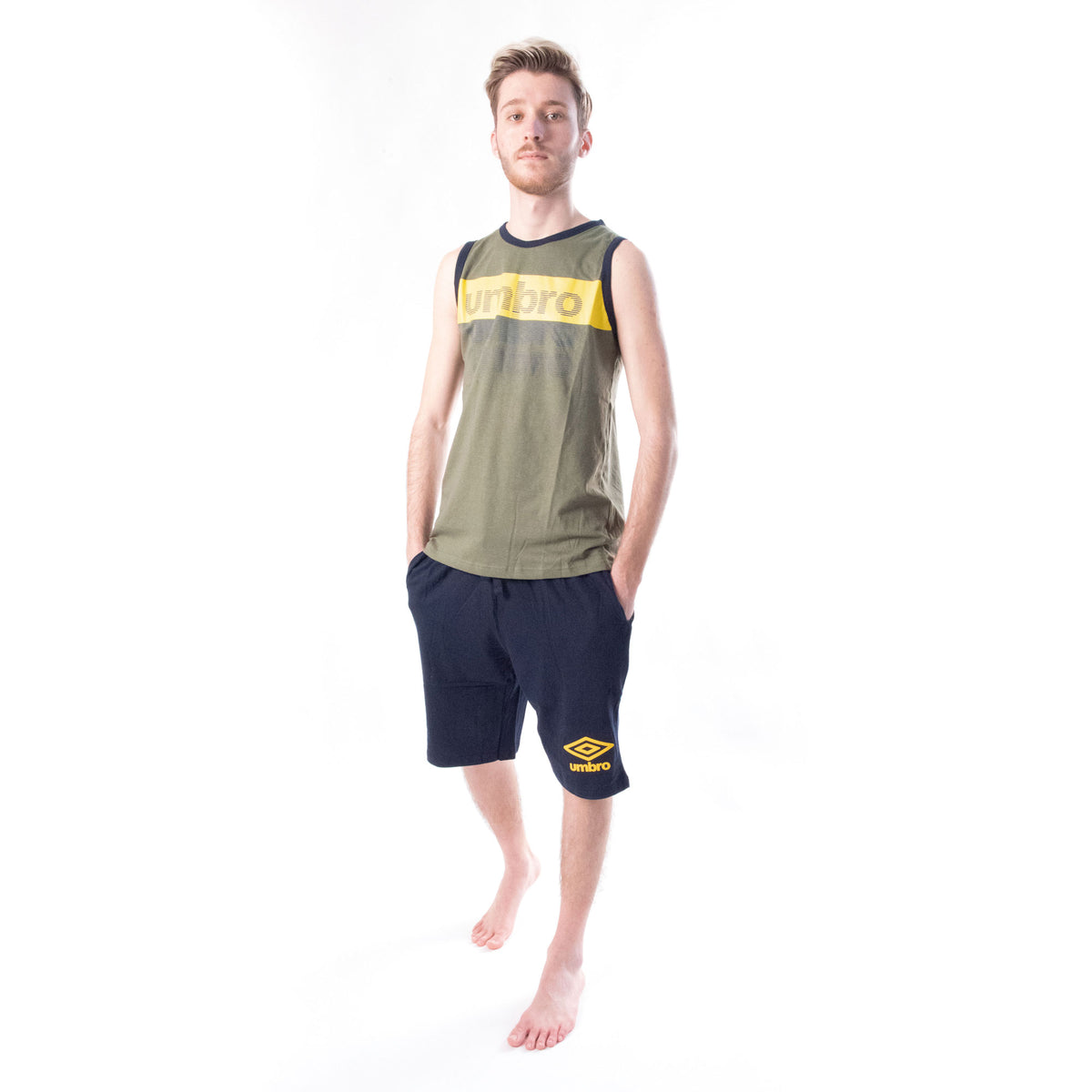 Pigiama uomo cotone canotta + pantaloncino Umbro verde militare 10207