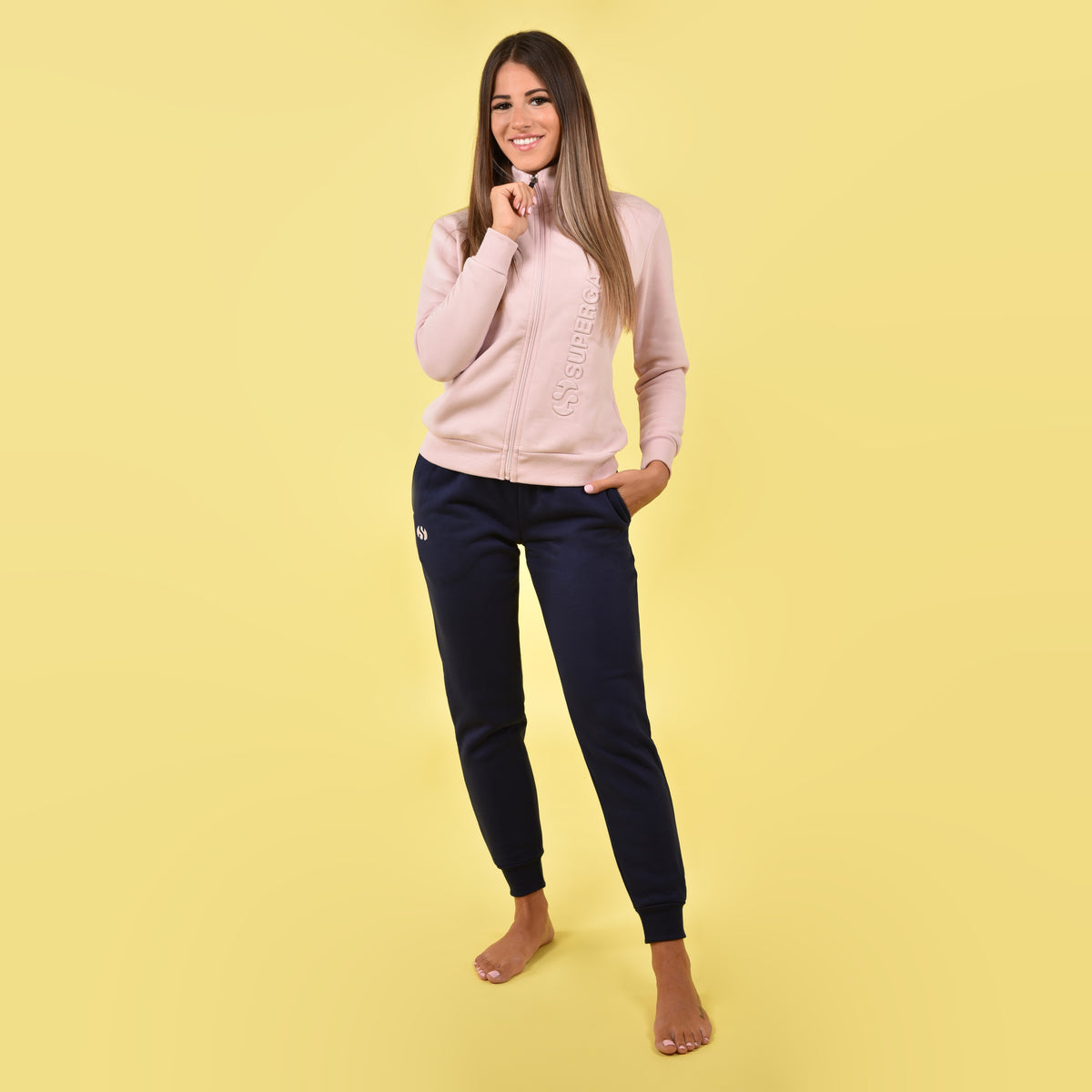 Tuta donna felpata Superga giacca zip e pantalone 22404 rosa