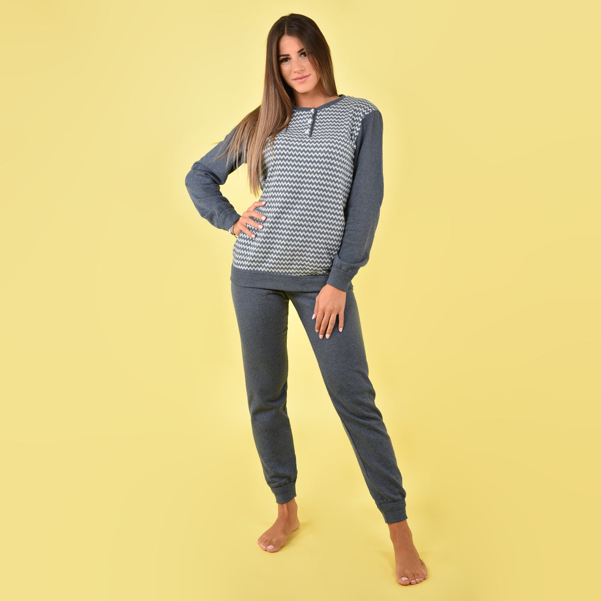 Pigiama donna Ambro cotone felpato con polsini 6504.22 jeans