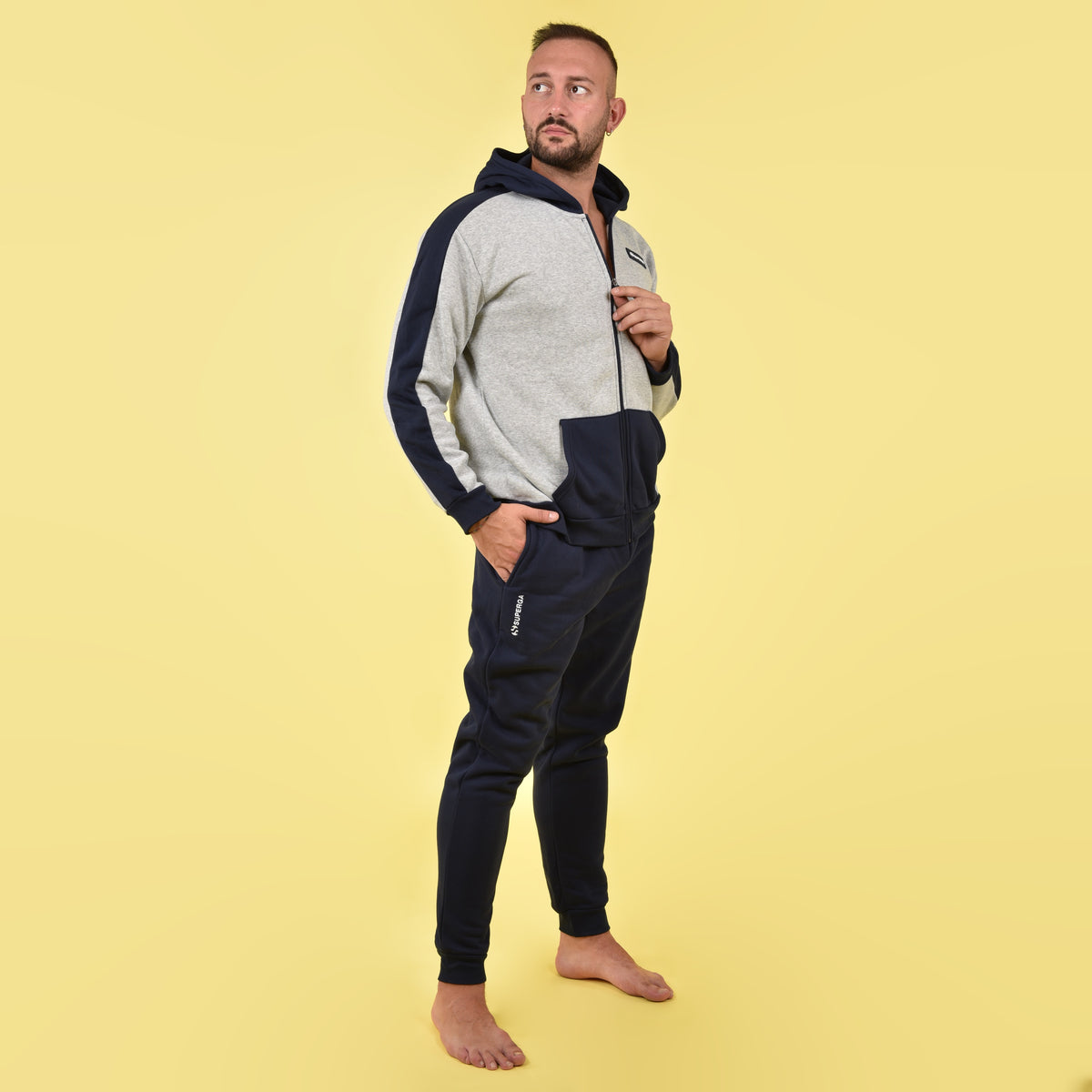 Tuta uomo Superga felpata con cappuccio e zip SMW22313 navy