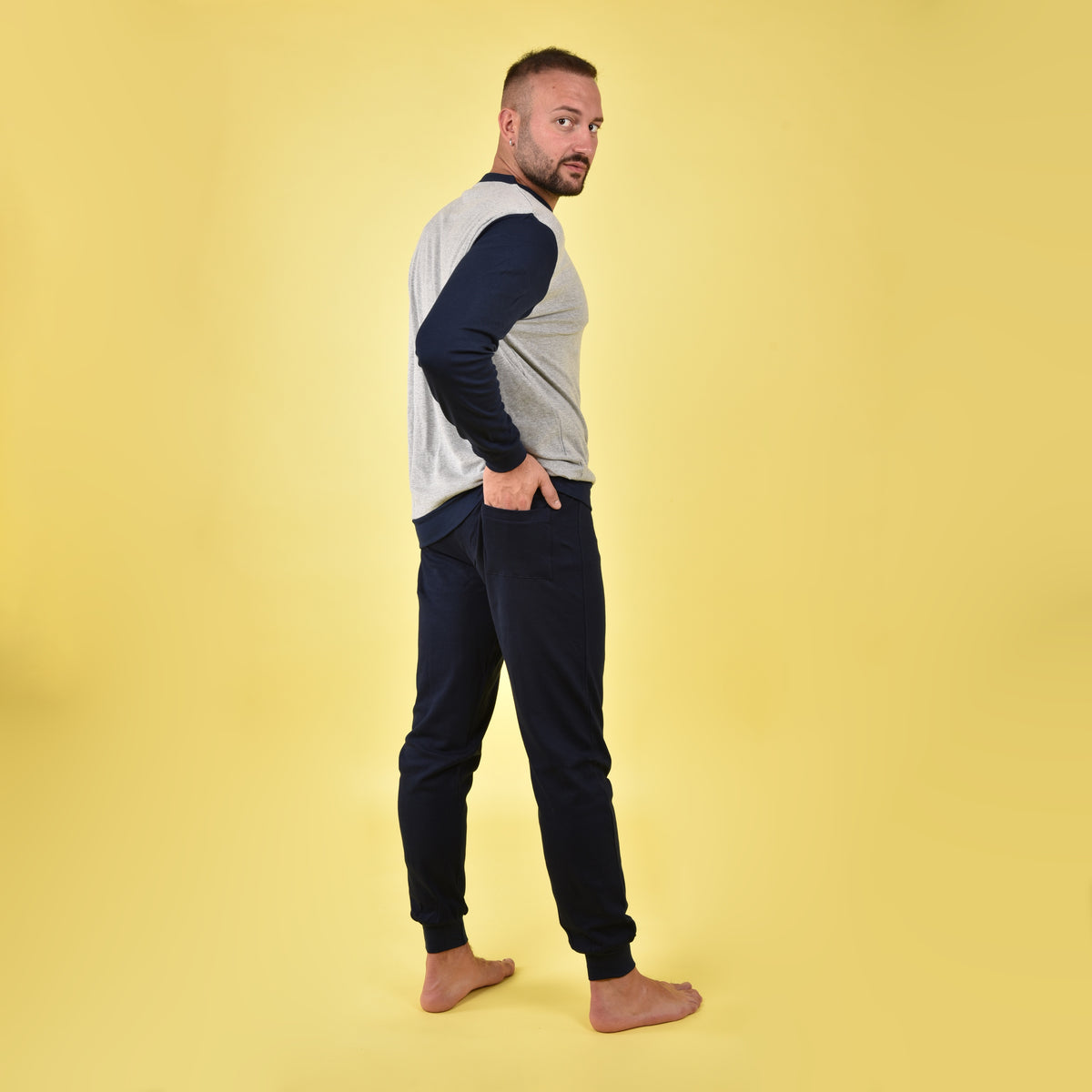 Pigiama uomo caldo cotone Navigare con polsini B2141356