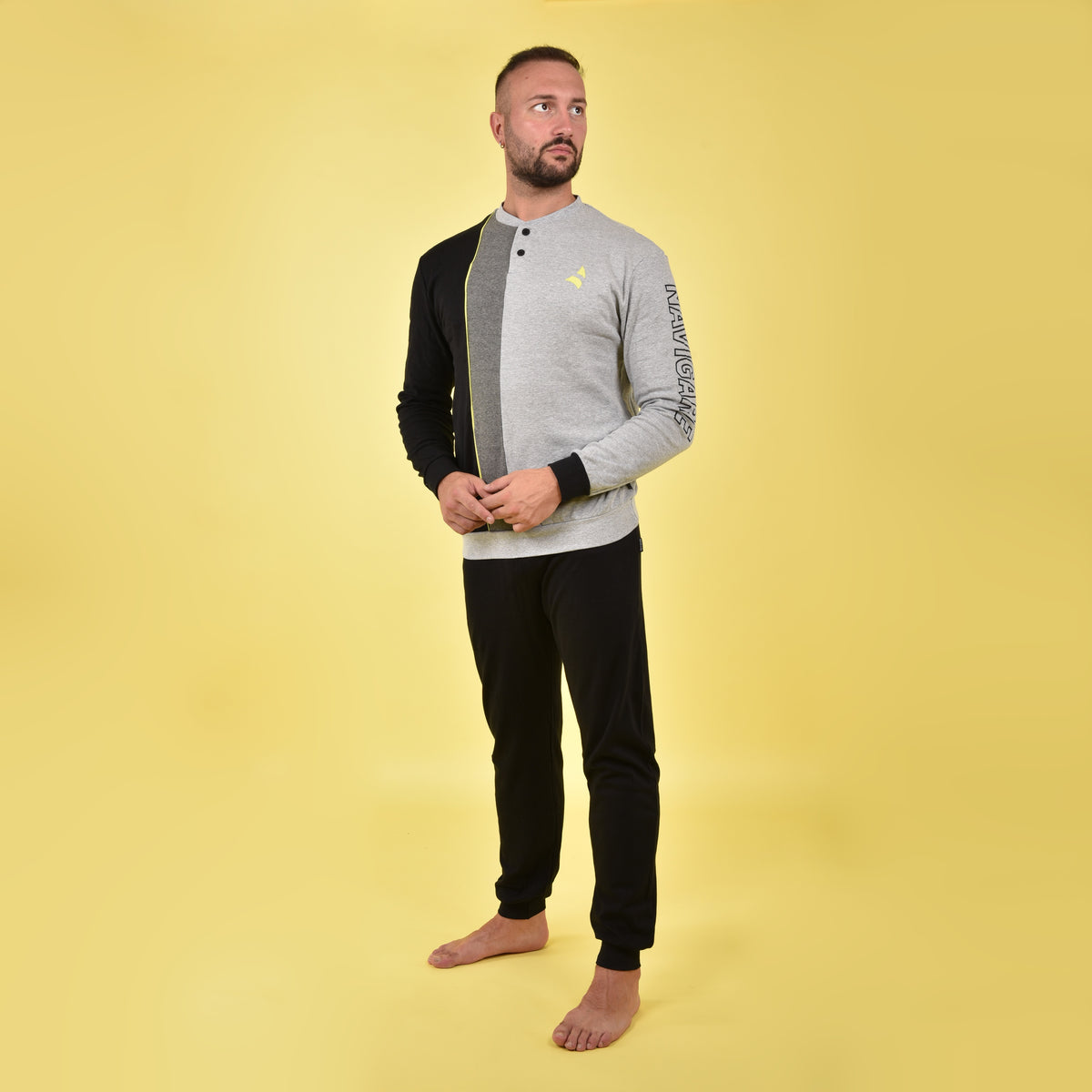 Pigiama uomo Navigare grigio nero caldo cotone B2141353