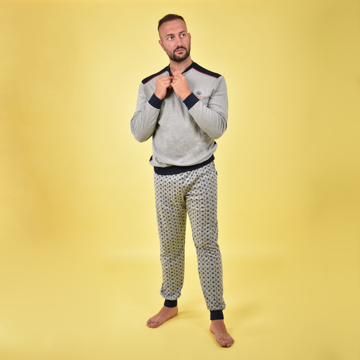 Pigiama uomo Navigare caldo cotone grigio B2141338