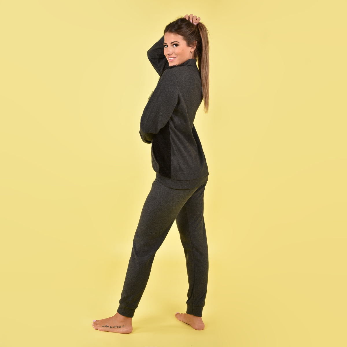 Pigiama tuta donna punto milano Biancaluna 7538 nero grigio
