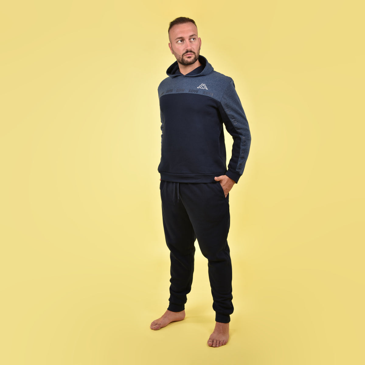 Tuta uomo con cappuccio jeans blu cotone felpato Kappa KMW22164 