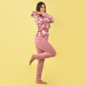 Pigiama giacca e pantalone coral caldo cuori Biancaluna 33002 rosa