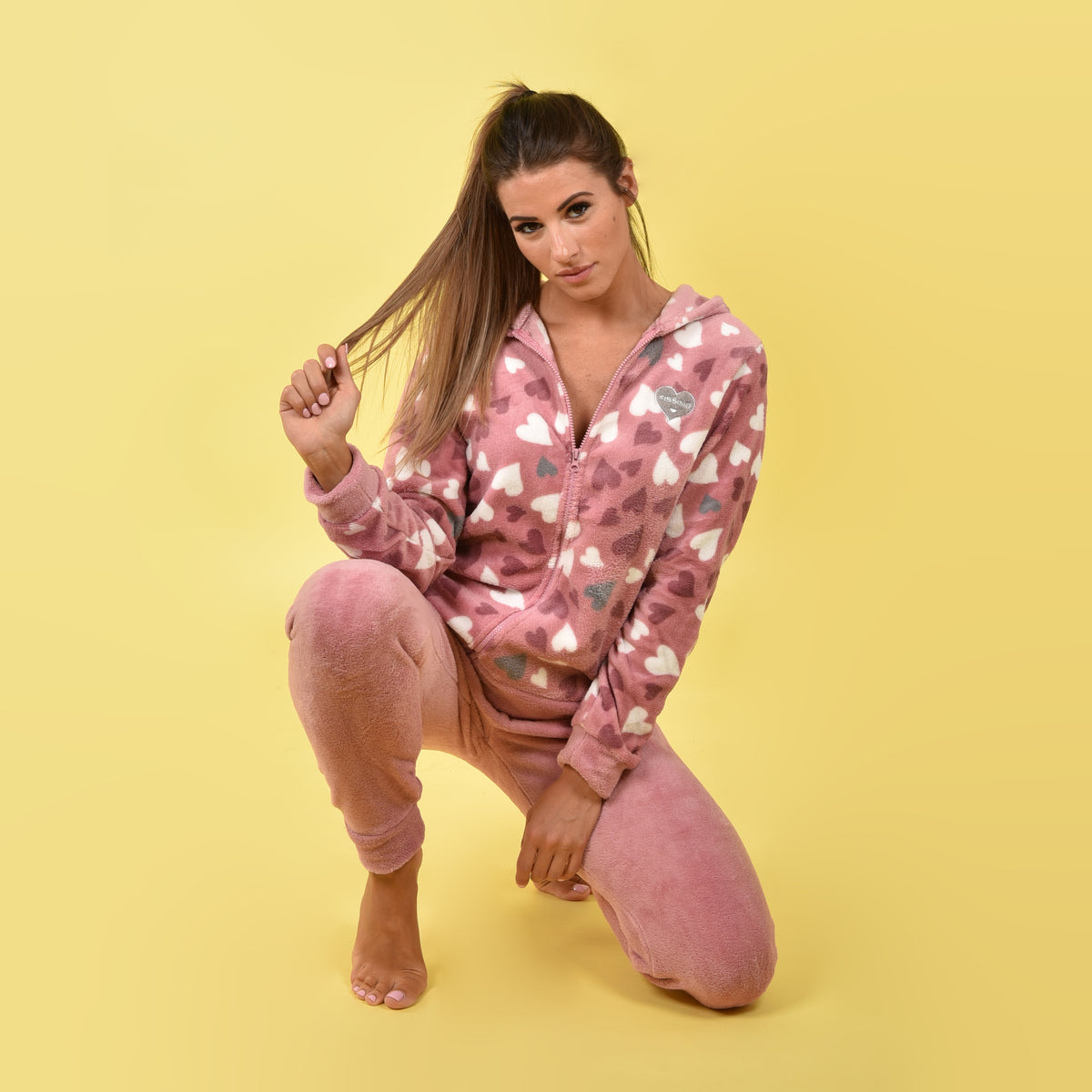 Pigiama giacca e pantalone coral caldo cuori Biancaluna 33002 rosa