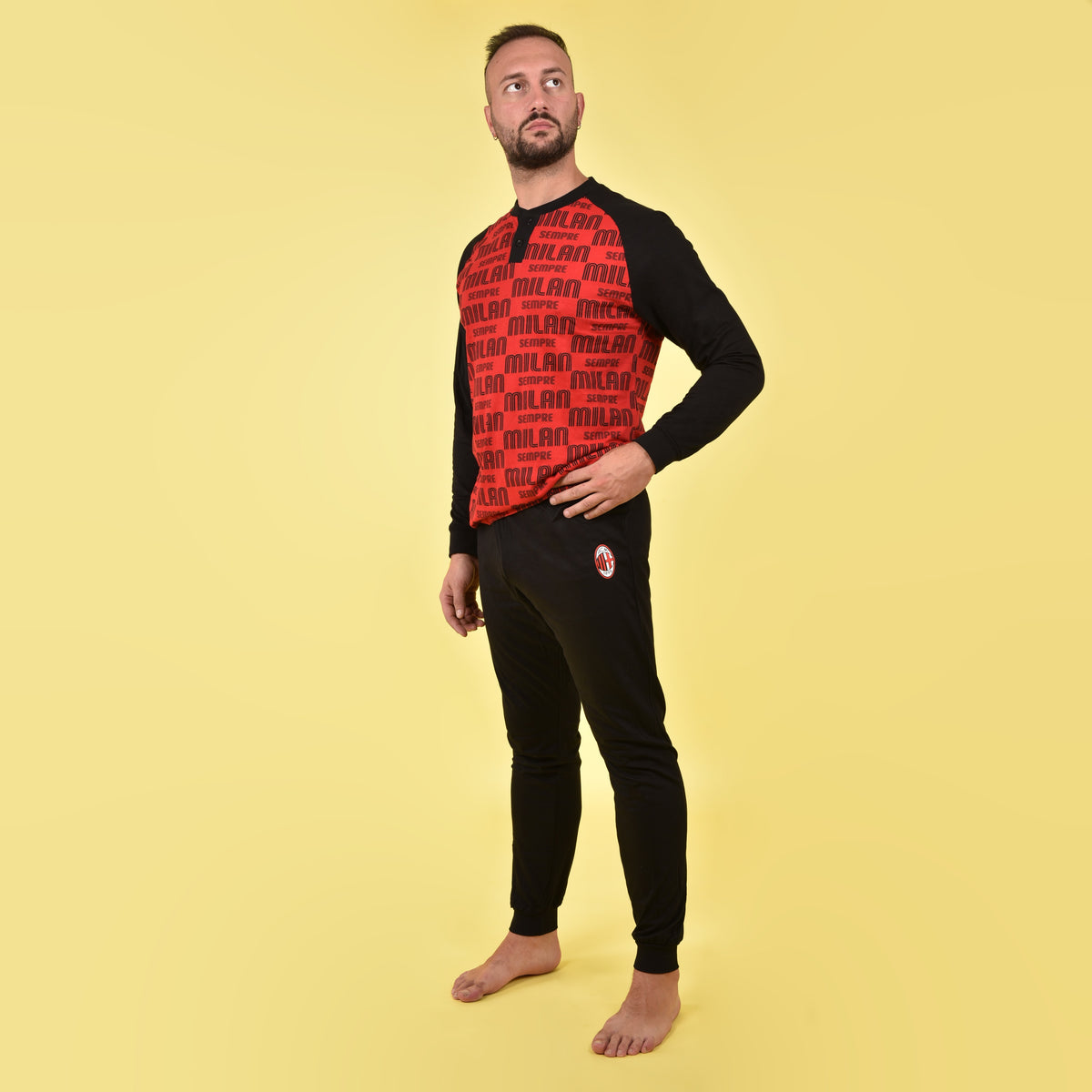 Pigiama uomo Milan serafino cotone leggero B2MI14120 rosso